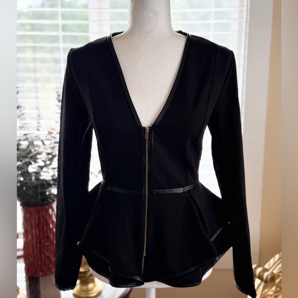 Fashion Nova Black Peplum Zip Jacket